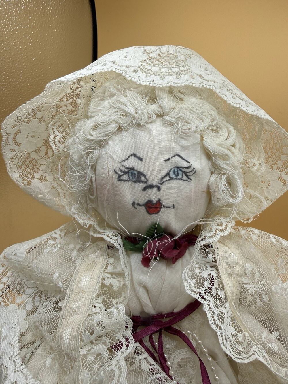 Handmade Southern Belle Ghost Bride Cloth Doll Lace Hanging Folk Art 28”